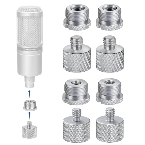 Mic Stand Adapter Set 8 pieces Metal Microphone Stand Screw Thread Adapter 5/8 Female to 3/8 Male 3/8 Female to 5/8 Male 5/8 Female to 1/4 Male 1/4 Female to 5/8 Male Tripod Adapter ADP03A Slvr - color: Silver