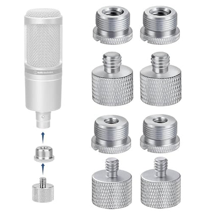 Mic Stand Adapter Set 8 pieces Metal Microphone Stand Screw Thread Adapter 5/8 Female to 3/8 Male 3/8 Female to 5/8 Male 5/8 Female to 1/4 Male 1/4 Female to 5/8 Male Tripod Adapter ADP03A Slvr - color: Silver