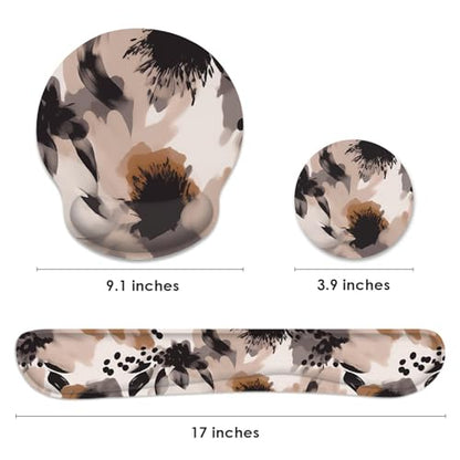 Ergonomic Mouse Pad Set with Wrist Rest, Boho Tribal | Flower Brown Non-Slip Rubber Base Wrist Cushion Support and Coasters Mousepad with Wrist Support for Computer Keyboard - color: Brown Boho Tribal Flower