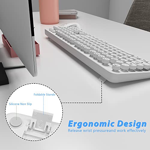 Wireless Keyboard Mouse Combo, 104 Keys Cute Colorful Keyboard with Number Pad & Mouse for Windows, Computer, PC, Notebook, Laptop (White) - color: white