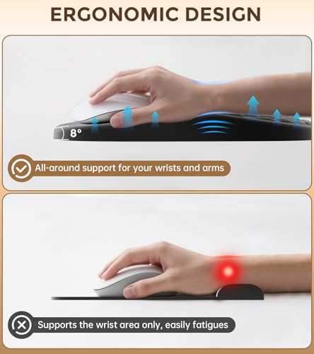 AUEDROT Ergonomic Mouse Pad with Wrist Rest 2 in 1 Mousepad with Wrist Support, Memory Foam Desk Mouse Mat with Massage Nubs & Gel PU Non-Slip Base, Suitable for Office & Gaming, Black