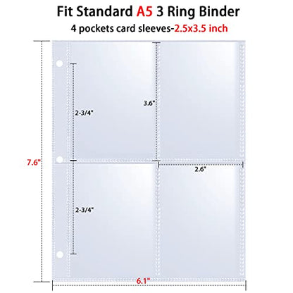 20 Pack 160 Pockets 2.5x3.5 Trading Card Sleeves,A5 Binder 4 Pocket Card Sleeves,Double-Sided 4 Pocket 6.1x7.6 Page Protector,Ultra-Clear Game Card Sheets for A5 Mini 3 Ring Binder - color: 20 Pack