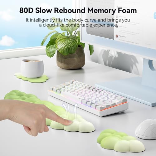 TECKNET Cloud Keyboard Wrist Rest Set, Cloud Wrist Rest with Non-Slip Base, PU Leather Wrist Pad for Keyboard with Ergonomic Memory Foam for Computer Laptop Gaming & Pain Relief, Gradient Green - color: Gradient Green