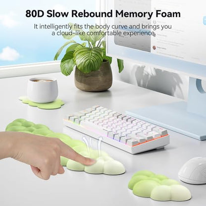 TECKNET Cloud Keyboard Wrist Rest Set, Cloud Wrist Rest with Non-Slip Base, PU Leather Wrist Pad for Keyboard with Ergonomic Memory Foam for Computer Laptop Gaming & Pain Relief, Gradient Green - color: Gradient Green