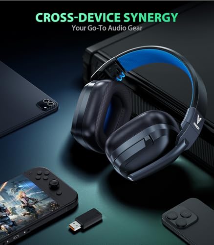 Vakedy Wireless Gaming Headset for PS5, PS4 & PC, 20ms Ultra-Low Latency, 2.4GHz USB & BT 5.4, Noise Canceling Mic, 50H Battery, Compatible with Switch, Mac & Mobile, Ideal for Fortnite & Call of Duty - color: Onyx Blue