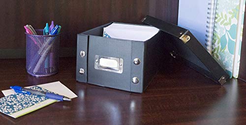 Snap-N-Store Index Card Holder Storage Box - Collapsible Organizer Box fits 1100 Flash Cards - Business, Recipe, or Note Card - 4 x 6, 1 Pack, Black | Fits up to 1,100 flash cards, ideal for business, recipe or note cards, folds flat for compact storage -