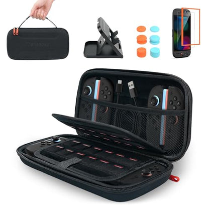 TRANSNOVO Carrying Case for Nintendo Switch 2 2025 - Travel Case with 24 Game Card Slots for Switch 2, All in One Cases Accessories Bundle with Screen Protector, 6 Thumb Grip, Stand, Pouch for Console - size: Case Kit (with ScreenProtector, Stand, KeyCaps