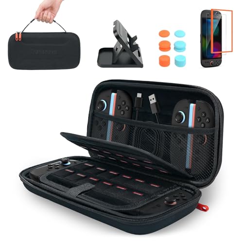 TRANSNOVO Carrying Case for Nintendo Switch 2 2025 - Travel Case with 24 Game Card Slots for Switch 2, All in One Cases Accessories Bundle with Screen Protector, 6 Thumb Grip, Stand, Pouch for Console - size: Case Kit (with ScreenProtector, Stand, KeyCaps