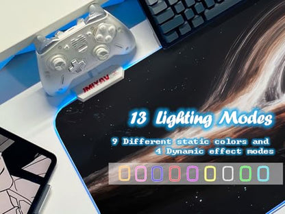 JMIYAV White RGB Gaming Mouse Pad 31.5x12 Inch PC XL Large Extended Glowing Led Light Up Desk Pad Non-Slip Rubber Base Computer Cool Mousepad Mat Desk Accessories Gaming Setup Singularity - color: Singularity, size: 31.5" x 12"