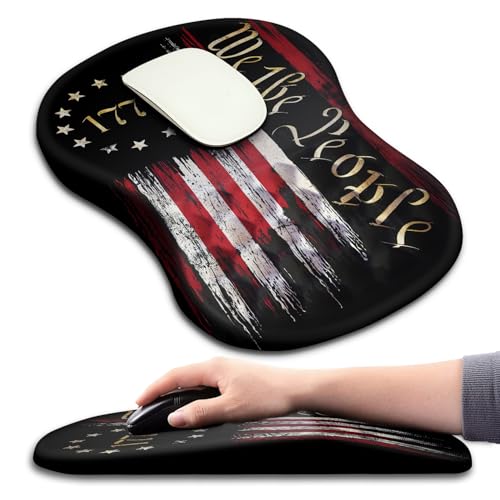 Hokafenle Ergonomic Mouse Pad Wrist Support with Massage Design, Wrist Rest Pain Relief Mousepad with Memory Foam&Non-Slip PU Base, Mouse Pads for Wireless Mouse & Desk (12x8 inch,Flag) - color: HK029-Flag