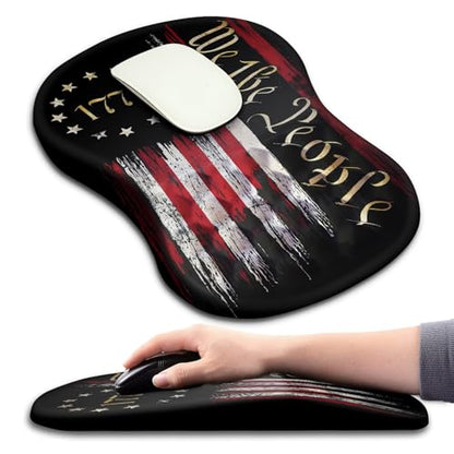 Hokafenle Ergonomic Mouse Pad Wrist Support with Massage Design, Wrist Rest Pain Relief Mousepad with Memory Foam&Non-Slip PU Base, Mouse Pads for Wireless Mouse & Desk (12x8 inch,Flag) - color: HK029-Flag