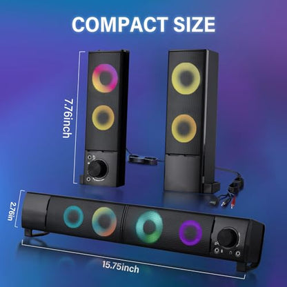 Wired Computer Speakers Designed for Desktop Devices USB Plug-and-Play Clear Sound with RGB Lighting Features Volume knob Ideal Gaming Speakers for Computers, laptops, Phones, and Tablets