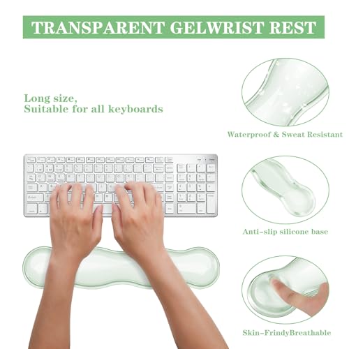 Wrist Rest for Keyboard- Ergonomic Gel Keyboard Wrist Rest and Mouse Pad Set, Non-Slip PU Base for Office, Laptop & Gaming - Green - color: Clear Green Set