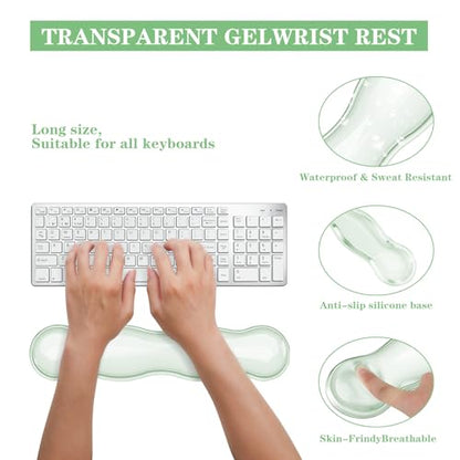 Wrist Rest for Keyboard- Ergonomic Gel Keyboard Wrist Rest and Mouse Pad Set, Non-Slip PU Base for Office, Laptop & Gaming - Green - color: Clear Green Set