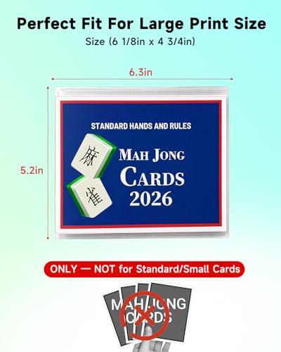 2026 Mahjong Card Protector Set (4 Pack), Crystal Clear Plastic Sleeves Fits Large Print Scorecard (6 1/8" x 4 3/4"), Durable Transparent Cover Holder for American Mahjong