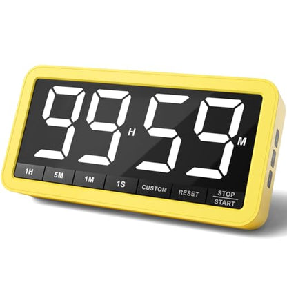 Large 7.8" Digital Timer, Magnetic LED Timer for Kitchen & Classroom | USB-C Rechargeable, Up to 99 Hours Count Up & Countdown Timer with 3 Brightness Levels, 4 Alert Modes and 3 Volume Levels - color: Yellow