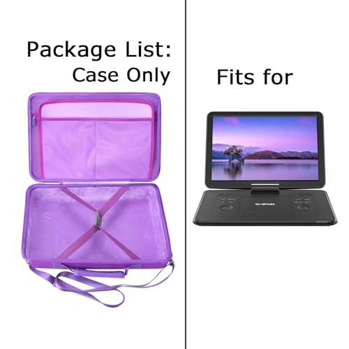 Tourmate Hard Storage Case for BOIFUN/YOTON/POFOTO/PJGCWB/WONNIE 17.5" Portable DVD Player，14'' 15.5" 15.7" 16.9" With Fixed Spring Rope EVA Box (Only Case)(Purple) - color: Purple