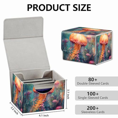 Strong Magnet Case Deck Box Mtg Card Box Playing Card Box Magic Deck Box Tcg Up to 200 Cards Creative Pattern Trading Card Storage Box for Collectible Card Games, Yellow Cute Jellyfish - color: Yellow Cute Jellyfish
