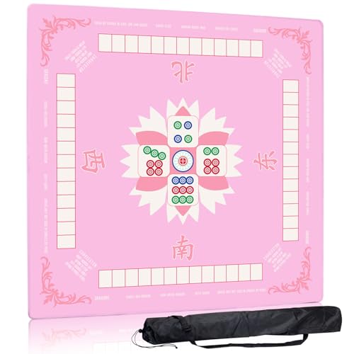 Mahjong Mat,Non-Slip and Noise Reducing Portable Mahjong Accessories | 31.5" x 31.5" with a Carrying Bag,Game Table Mat for Board Games, Card Games, Dominoes - color: Pink