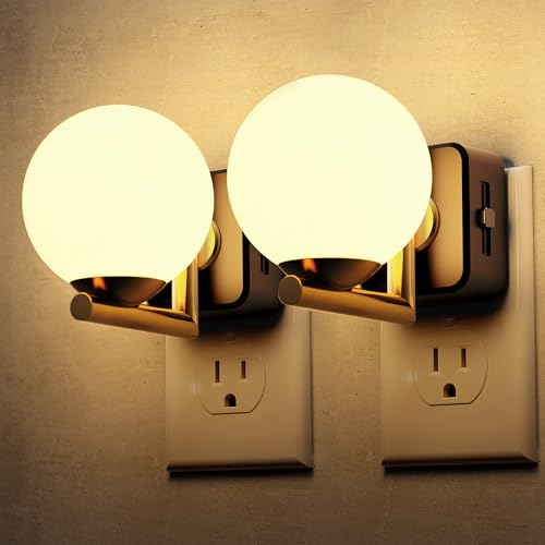 L LOHAS LED Night Lights Plug Into Wall 2 Pack, Dusk to Dawn Sensor, 3000K Nightlight, 0-100LM Adjustable Brightness, Plug in Night Light for Bathroom, Hallway, Bedroom, Stairway - color: Gold 3000K Ball, size: 2 Pack