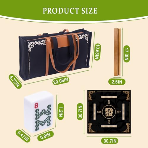 1 American Mahjong Set,Complete Game Kit, 166 Tiles Mahjong Tile Set with Wooden Pushers Racks, Carrying Bag, Mahjong Mat, Score Cards, Chips, Dice & Accessories Mahjong Set