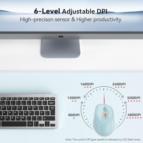 TECKNET 2.4G Wireless Mouse, 4800 DPI Ergonomic Computer Mouse, Lightblue | Mouse for Laptop with USB Receiver, 6 Adjustable DPI, Quiet Click, 30-Month Battery, 6 Button, Portable for PC Chromebook Mac - color: Lightblue