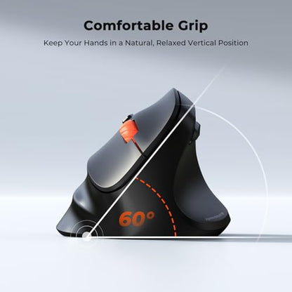 MEETION Ergonomic Mouse, Wireless Bluetooth Vertical Mouse with 3 Multi-Device for Bluetooth(5.3 * 2) & USB-A to USB-C Adapter, 4 DPI 1200-3200 Ergo Mice for Mac/Windows/Laptop/Computer(Large Hands) - color: Jet Black