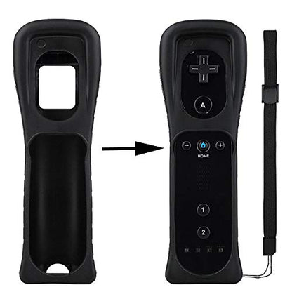 2X Wii Silicone Case Cover with Wrist Strap for Wii Remote Controller (Black) - color: Black