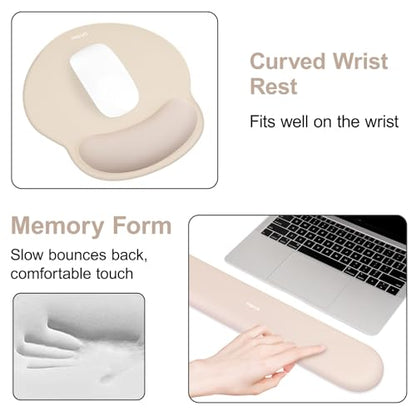 MOSISO Wrist Rest for Mouse Pad Set, Large Gaming Deskpad, Apricot | Circle Curved Mousepad&Keyboard Wrist Rest&Coaster, Ergonomic Non-Slip Mousepad&Easy Typing Pad with Silicone Lining - color: Apricot