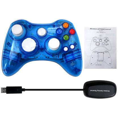 USonline911 Wireless 2.4GHz Gamepad for Xbox 360 Controller with USB Receiver, for Microsoft Xbox 360 & for PC Windows 11/10, Dual Vibration & 7-Color Custom LED Lights (Blue)