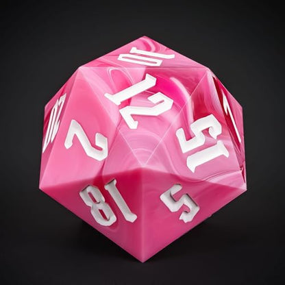 Giant D20 D&D Polyhedral Dice - 55mm, 20 Sided, Pink with White/White Number for RPG Table Games - color: Pink With White/White Number