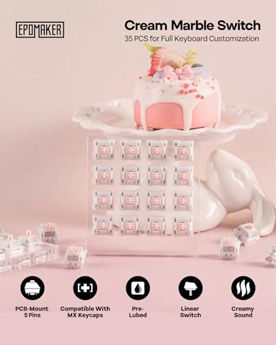 EPOMAKER Gaming Keyboard Switches, 35 PCS, Linear/Tactile Switch, 5-Pin Pre-Lubed Switch, Creamy Switches, Compatible with MX Keycaps for Mechanical Keyboard (Cream Marble, Linear) - color: Cream Marble