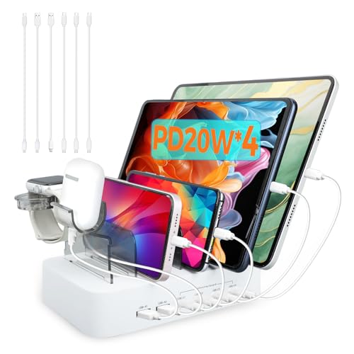 USB C Charging Station for Multiple Devices Apple,100W 4 PD and 2 USB Charger Stations Compatible with Apple iPhone iPad and Android Phone and Tablet,Type C Multi Charging Station - color: 4PD&2USB&White&100W