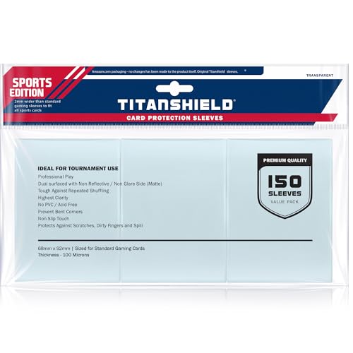 TitanShield Premium Card Sleeves, Clear, Sports Edition (2mm Wider) | Compatible with Collectible Sports Trading Cards such as Baseball, Basketball, & Football up to 35pt. - color: Clear, size: Sports Edition (2mm Wider) | 68x92mm