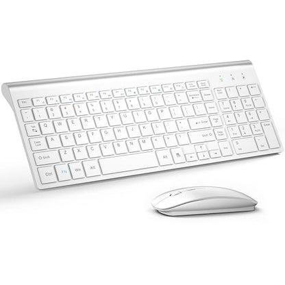Wireless Keyboard and Mouse Ultra Slim Combo, TopMate 2.4G Silent Compact USB 2400DPI Mouse and Scissor Switch Keyboard Set with Cover, Batteries Included, for PC/Laptop/Windows/Mac - Matte White - color: Matte White