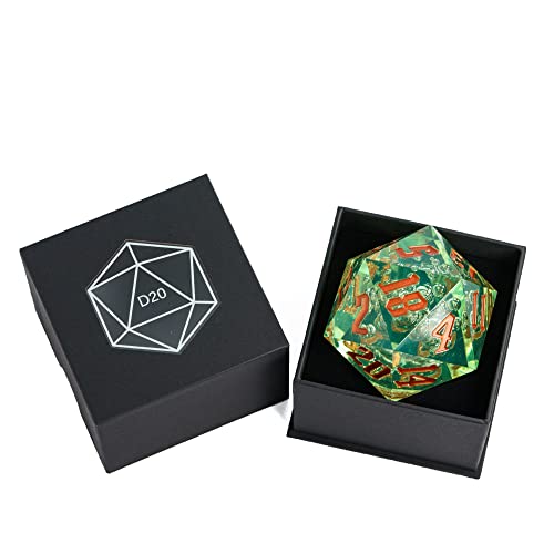 55mm 20 Sided DND Dice, Giant D20 D&D Polyhedral Dice Large D20 with Die Gift Box for Dungeons and Dragons, RPG Table Games (Transparent Green Bubbles) - color: Transparent Green Bubbles