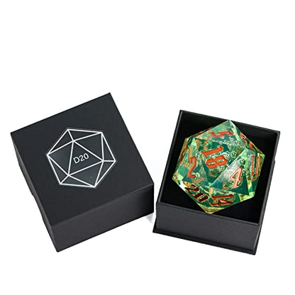 55mm 20 Sided DND Dice, Giant D20 D&D Polyhedral Dice Large D20 with Die Gift Box for Dungeons and Dragons, RPG Table Games (Transparent Green Bubbles) - color: Transparent Green Bubbles