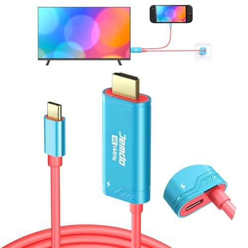 JEMDO Switch 2 Dock HDMI Cable,4K@144Hz 48Gbps,USB C to HDMI 2.1,100W PD Play While Charging,6.6 ft,Portable Travel TV Adapter Compatible with Nintendo Switch 2(Only Below V21.0.0)/2017/OLED - color: Blue, style: 144