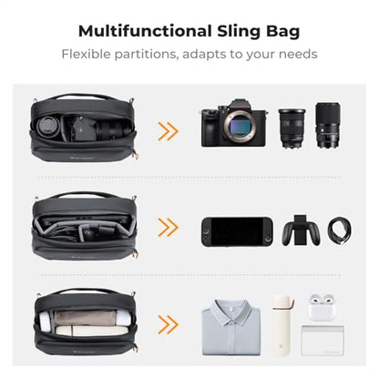 K&F CONCEPT Sling Bag for Nintendo Switch 2, Crossbody Camera Bag with 4 Compartments, Waterproof Travel Shoulder Bag Compatible with Switch 2/Steam Deck/Canon/Nikon/Sony/DJI/GoPro