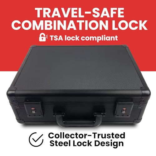 Premium 140-Card Holder Box, Carbon Fiber Graded Card Storage Case, TSA Lock, GPS Tracker Compartment, Fits PSA/BGS/CSG Slabs & Toploaders, 4 Rows, 4 EVA Dividers, Secure Travel for Sports, TCG Cards - color: Black, style: Holds 140 Graded Cards