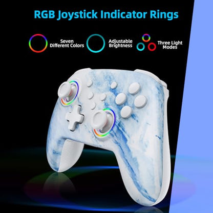 NexiGo Wireless Controller (No Deadzone) for Switch 2 and Switch, Extra Controllers for Nintendo Switch Controllers, Bluetooth Switch Controller, Turbo and LED Light (White & Blue) - color: Arctic Chiller, style: Regular