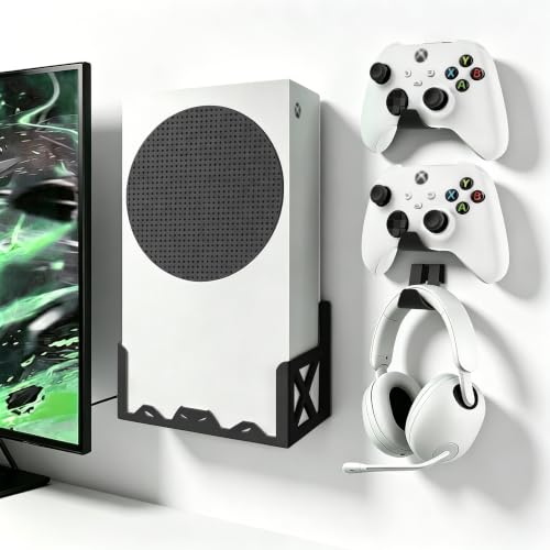 Wall Mount Kit for Xbox Series S,Steel Mount Includes Detachable Controller Holder and Headphone Stand （NOT for Xbox ONE S）