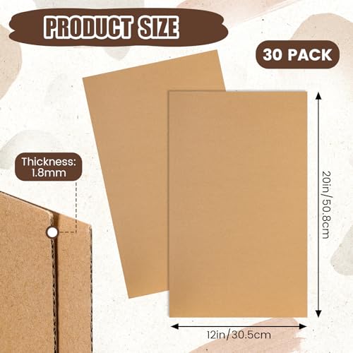 Feifeiya 30 Pack Corrugated Cardboard Sheets 12 x 20 Inch Large Flat Cardboard Sheets Packaging Inserts Flat Square Inserts for Shipping Packing Mailing Crafts - size: 12 x 20 Inch