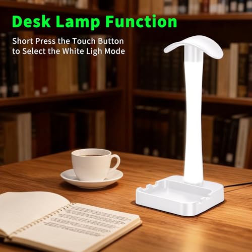 Headphone Stand with Charger,Gaming Headset stand with RGB Light Mode,For Airpod Max Stand,Desk Lamp,Phone Holder,Tablet Holder,desktop organizer,Gifts for Gamers & Music Lover (White) - color: White