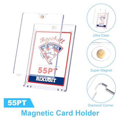 20 Pack 55pt One Touch Magnetic Card Holders for Trading Cards | UV Protection Hard Plastic Card Protectors, Magnet Case Fits Baseball, Football, Game Sports Sleeves For Storage and Display - size: 20ct 55PT Card Holder