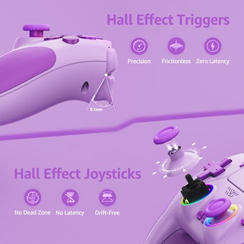 Kamylorus Wireless Controller for PS-5 PC, Hall Effect Controller | Programmable,Remap,Turbo,Dual Vibration, 3.5mm Audio Jack,Motion Sensing Control - color: Purple