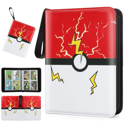 Trading Card Binder, 4 Pockets 400 Cards Holder Collector Album with 50 Removable Sleeves Compatible with Pokemon Cards Football Baseball Card Game Sports Cards Red - size: 400 Cards