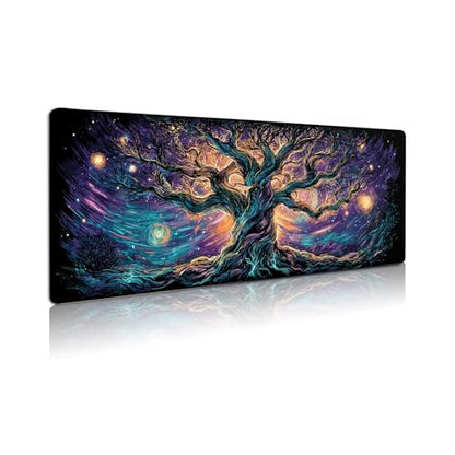 Extended Gaming Mouse Pad, Large Mouse Mat 3 mm Nature Rubber Base Mousepad with Stitched Edges, Non-Slip Desk Mat for Office Home Great Gift 31.5x11.8 Inch (Elven Forest 1) - color: Elven Forest 1