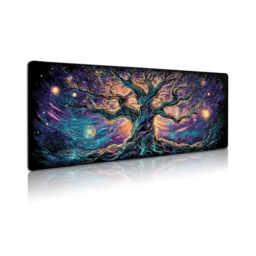 Extended Gaming Mouse Pad, Large Mouse Mat 3 mm Nature Rubber Base Mousepad with Stitched Edges, Non-Slip Desk Mat for Office Home Great Gift 31.5x11.8 Inch (Elven Forest 1) - color: Elven Forest 1
