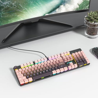 Full Size Mechanical Keyboard, Creamy Keyboard with Number Pad, 104 Keys Wired Gaming Keyboard with Red Switch, RGB Backlit for PC Laptop - color: Rose